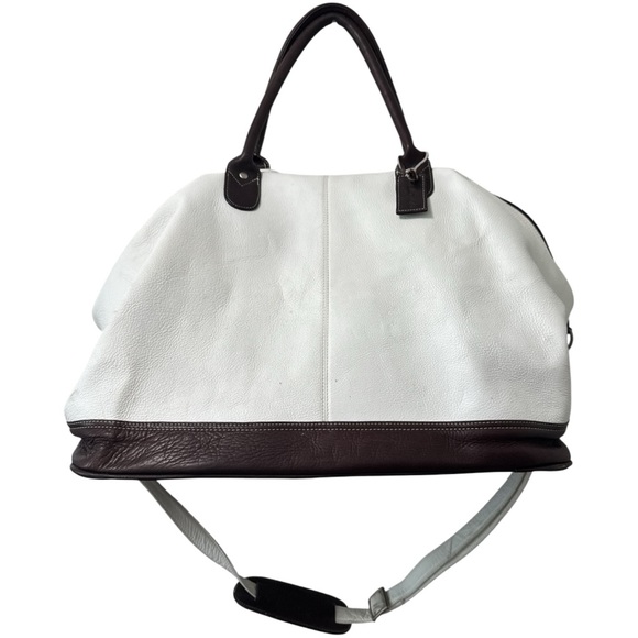 Latico White and Brown Leather Travel Bag Weekender Tote - Picture 1 of 8